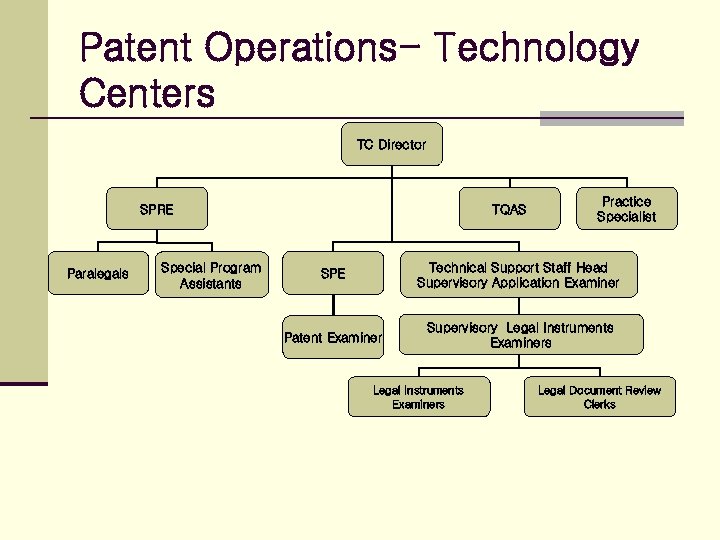 Patent Operations- Technology Centers TC Director SPRE Paralegals Special Program Assistants TQAS Practice Specialist