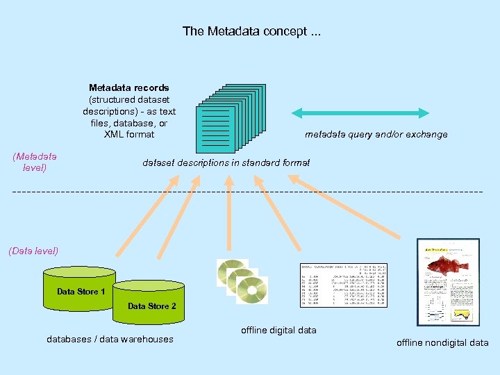 The Metadata concept. . . Metadata records (structured dataset descriptions) - as text files,