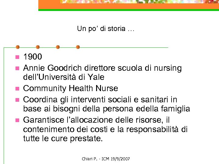 Un po’ di storia … n n n 1900 Annie Goodrich direttore scuola di
