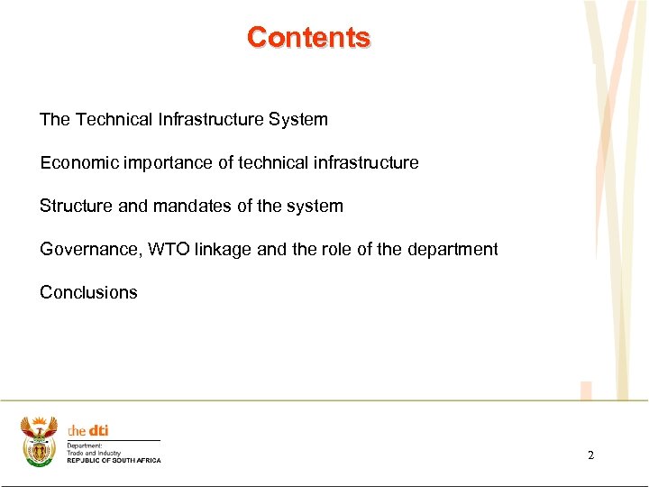 Contents The Technical Infrastructure System Economic importance of technical infrastructure Structure and mandates of