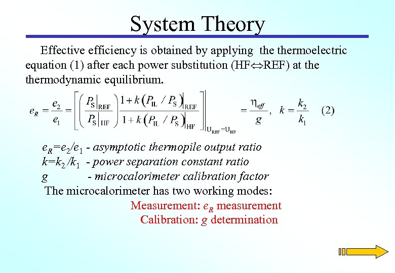 System Theory Effective efficiency is obtained by applying thermoelectric equation (1) after each power