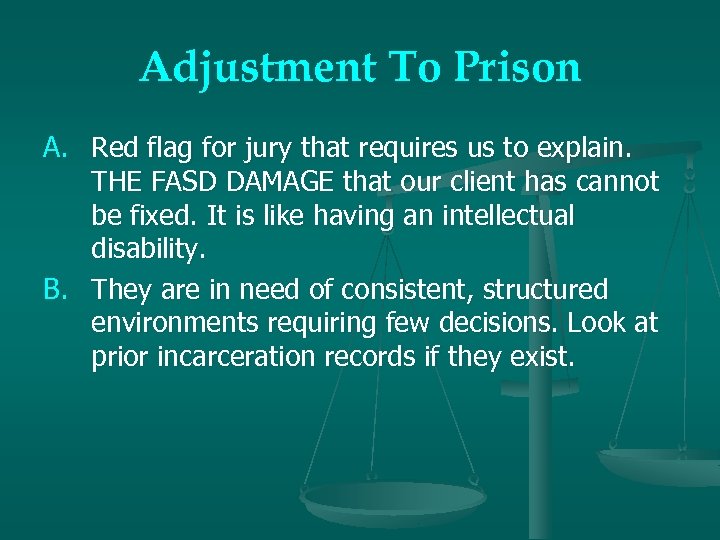 Adjustment To Prison A. Red flag for jury that requires us to explain. THE