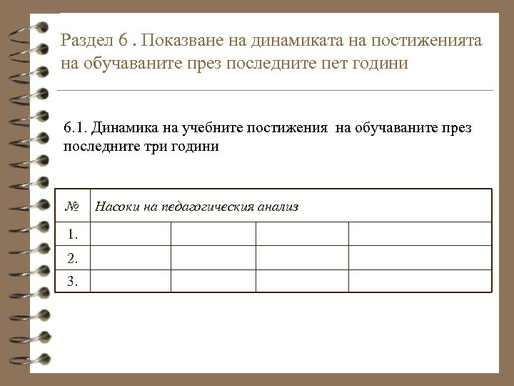 Раздел 6. Показване на динамиката на постиженията на обучаваните през последните пет години 6.