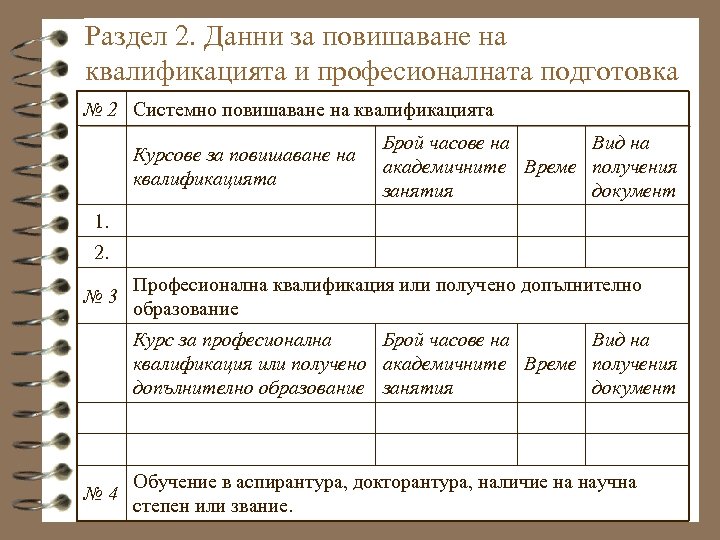 Раздел 2. Данни за повишаване на квалификацията и професионалната подготовка № 2 Системно повишаване