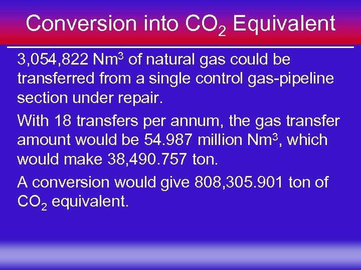 Conversion into СО 2 Equivalent 3, 054, 822 Nm 3 of natural gas could