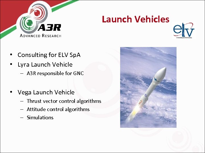Launch Vehicles • Consulting for ELV Sp. A • Lyra Launch Vehicle – A
