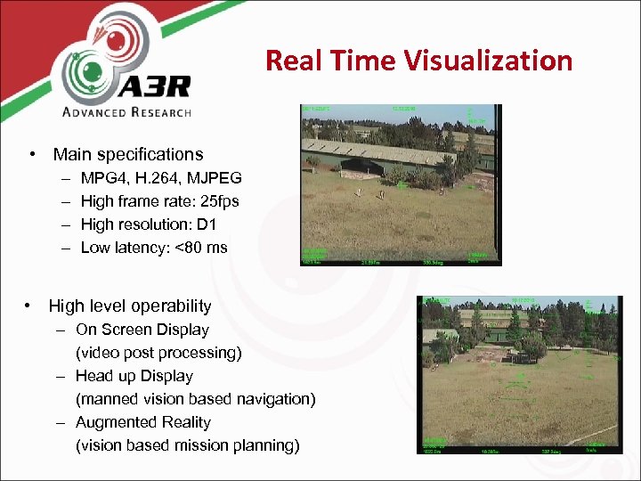 Real Time Visualization • Main specifications – – MPG 4, H. 264, MJPEG High