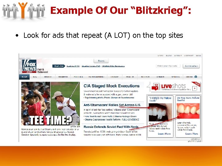 Example Of Our “Blitzkrieg”: • Look for ads that repeat (A LOT) on the