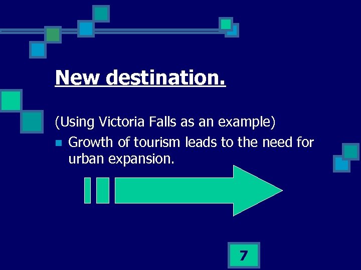 New destination. (Using Victoria Falls as an example) n Growth of tourism leads to