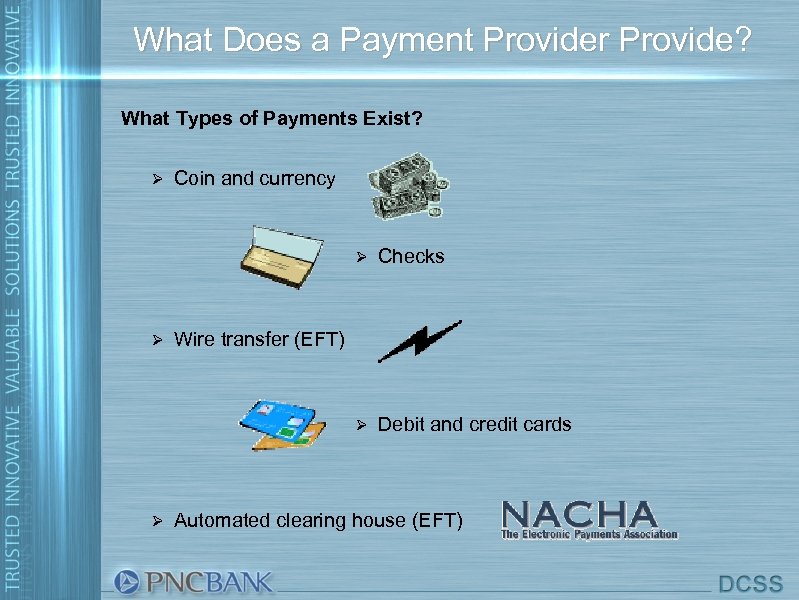 What Does a Payment Provider Provide? What Types of Payments Exist? Ø Coin and