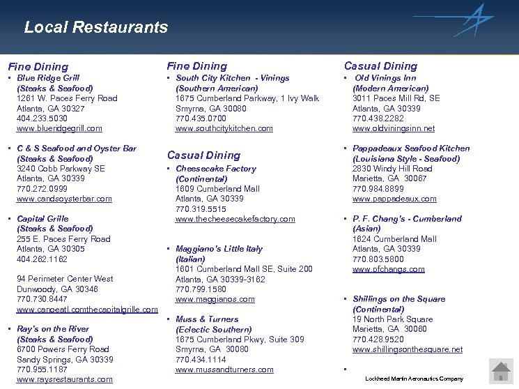 Local Restaurants Fine Dining Casual Dining • Blue Ridge Grill (Steaks & Seafood) 1261