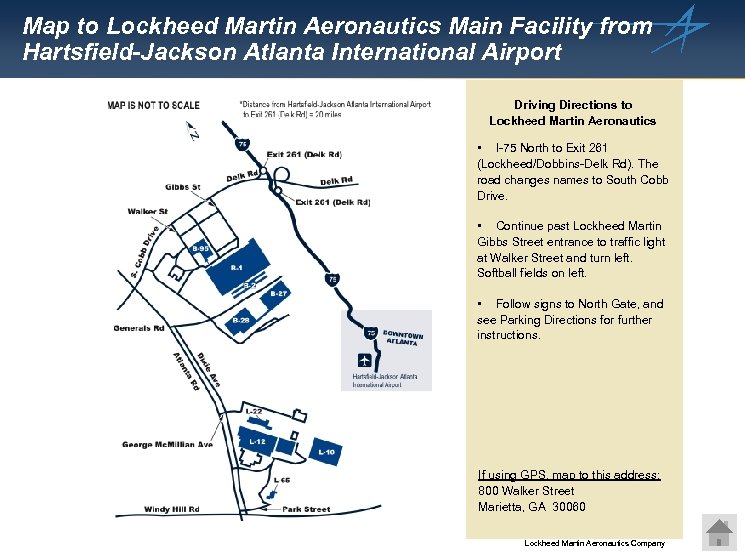 Map to Lockheed Martin Aeronautics Main Facility from Hartsfield-Jackson Atlanta International Airport Driving Directions