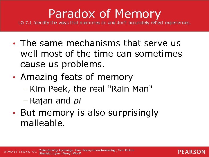 Paradox of Memory LO 7. 1 Identify the ways that memories do and don't