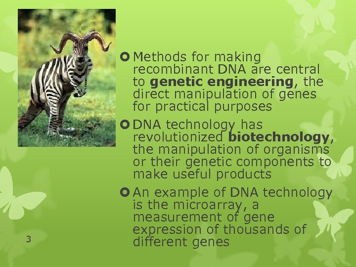 3 Methods for making recombinant DNA are central to genetic engineering, the direct manipulation