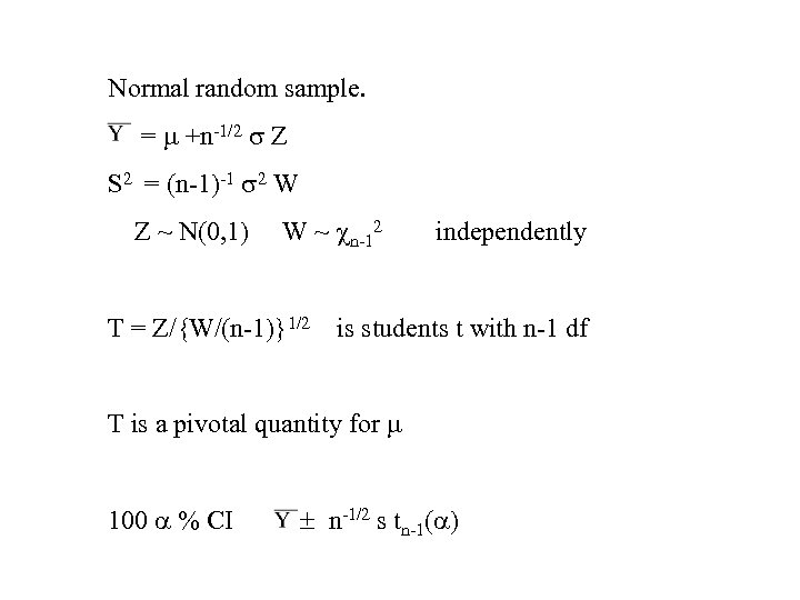 Normal random sample. = +n-1/2 Z S 2 = (n-1)-1 2 W Z ~