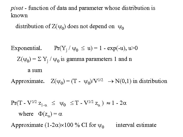 pivot - function of data and parameter whose distribution is known distribution of Z(