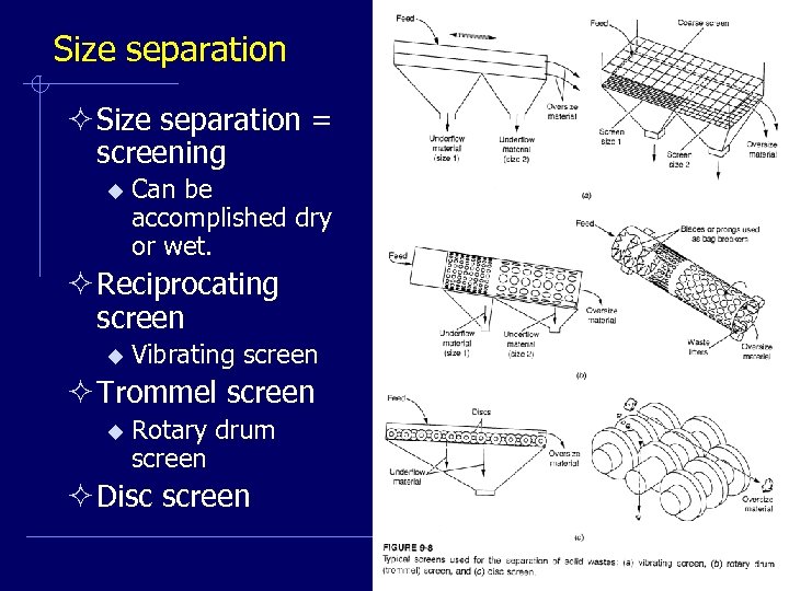 Size separation ² Size separation = screening u Can be accomplished dry or wet.