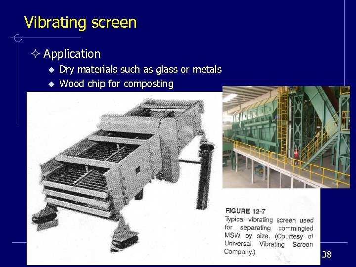 Vibrating screen ² Application u u Dry materials such as glass or metals Wood