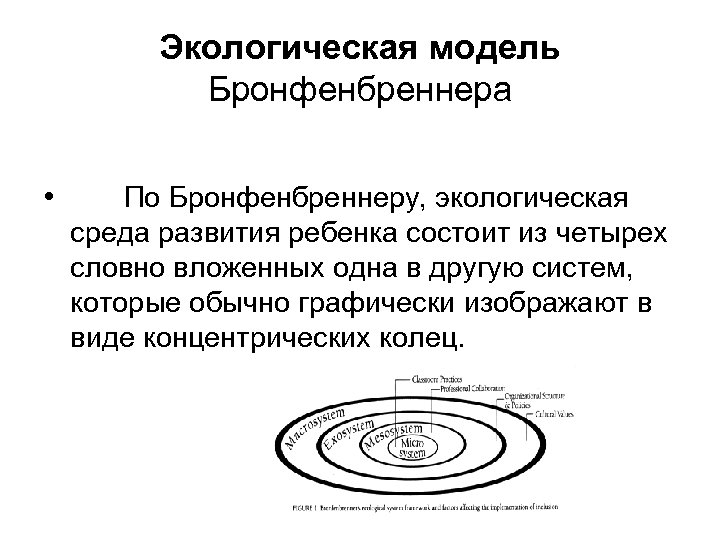 Экологическая модель Бронфенбреннера • По Бронфенбреннеру, экологическая среда развития ребенка состоит из четырех словно