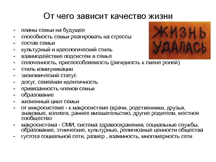 От чего зависит качество жизни - планы семьи на будущее способность семьи реагировать на