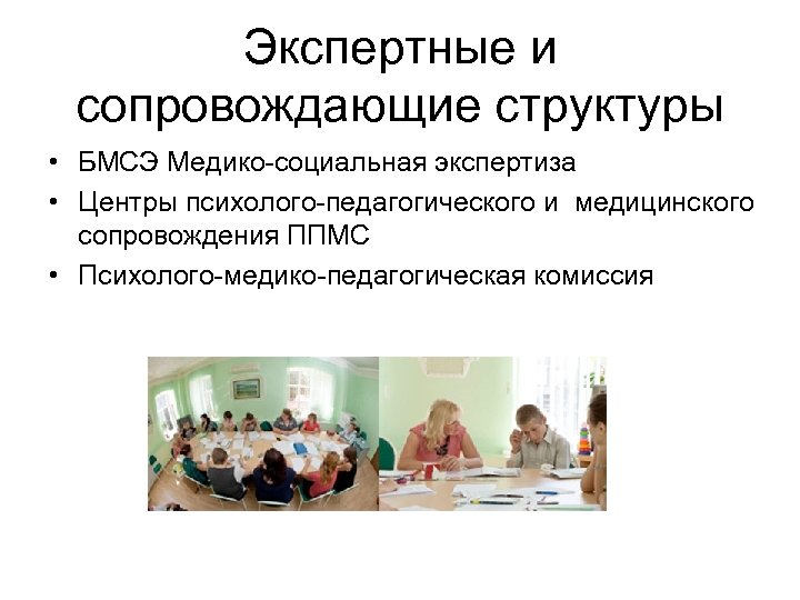 Экспертные и сопровождающие структуры • БМСЭ Медико-социальная экспертиза • Центры психолого-педагогического и медицинского сопровождения