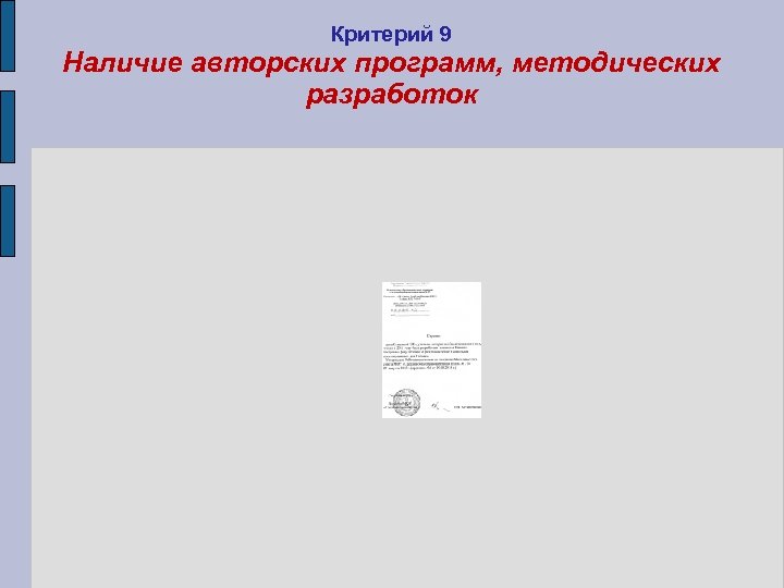 Критерий 9 Наличие авторских программ, методических разработок 