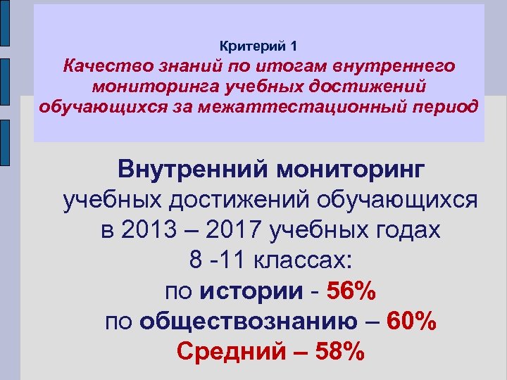 Критерий 1 Качество знаний по итогам внутреннего мониторинга учебных достижений обучающихся за межаттестационный период