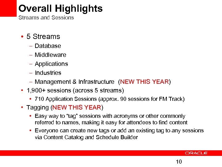 Overall Highlights Streams and Sessions • 5 Streams – Database – Middleware – Applications