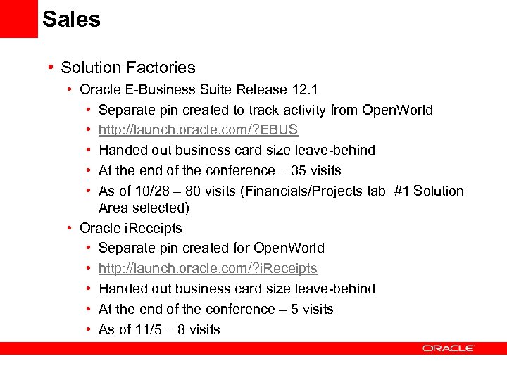 Sales • Solution Factories • Oracle E-Business Suite Release 12. 1 • Separate pin