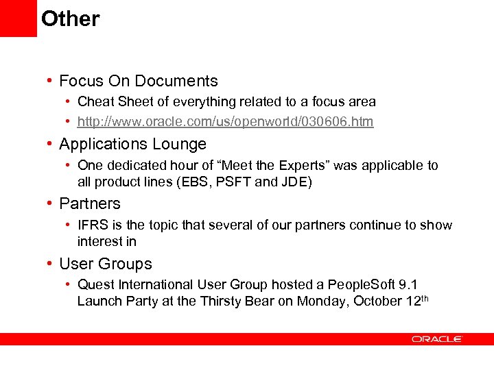 Other • Focus On Documents • Cheat Sheet of everything related to a focus