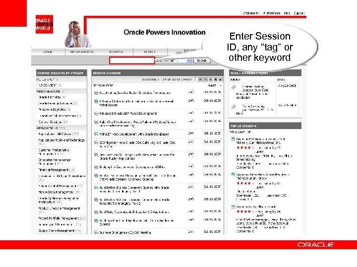 Enter Session ID, any “tag” or other keyword 