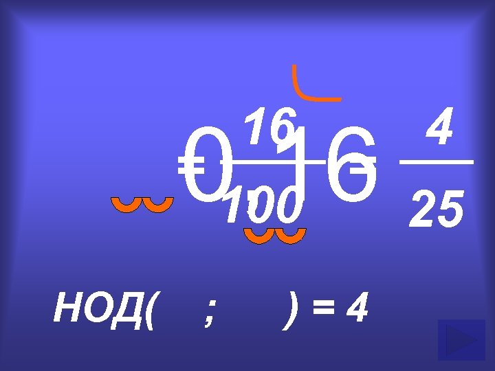 16 4 0, 16 25 100 = НОД( ; = )=4 