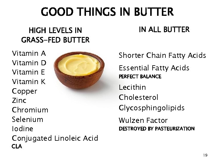 GOOD THINGS IN BUTTER HIGH LEVELS IN GRASS-FED BUTTER IN ALL BUTTER Vitamin A