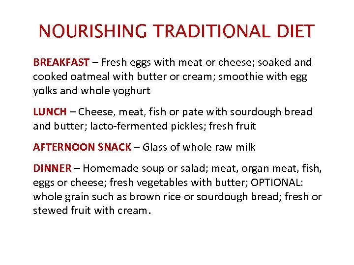 NOURISHING TRADITIONAL DIET BREAKFAST – Fresh eggs with meat or cheese; soaked and cooked