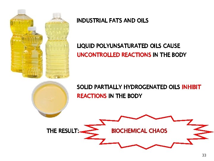 INDUSTRIAL FATS AND OILS LIQUID POLYUNSATURATED OILS CAUSE UNCONTROLLED REACTIONS IN THE BODY SOLID