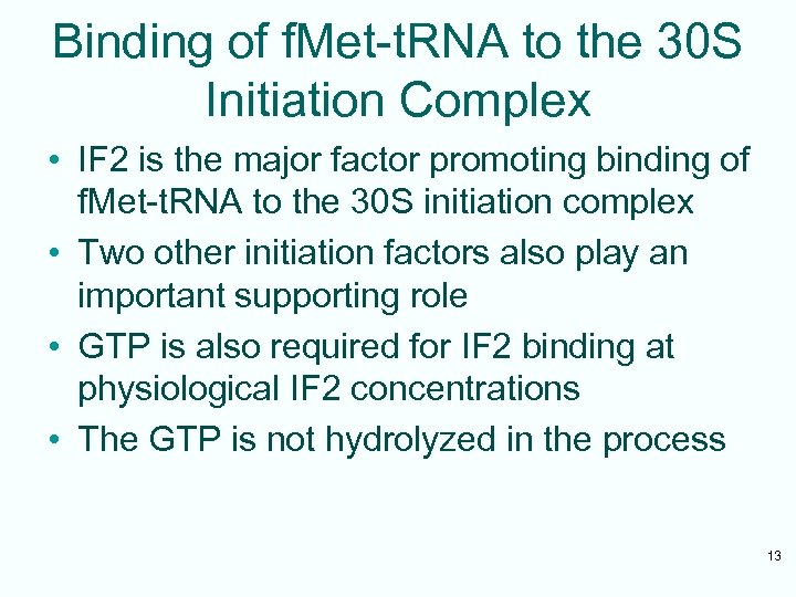 Binding of f. Met-t. RNA to the 30 S Initiation Complex • IF 2