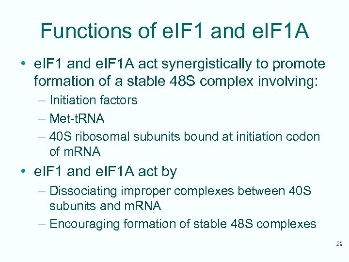 Functions of e. IF 1 and e. IF 1 A • e. IF 1