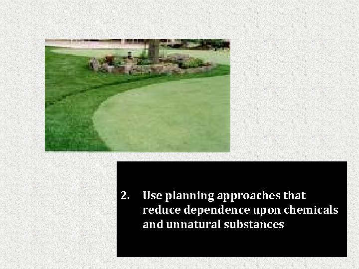 2. Use planning approaches that reduce dependence upon chemicals and unnatural substances. 