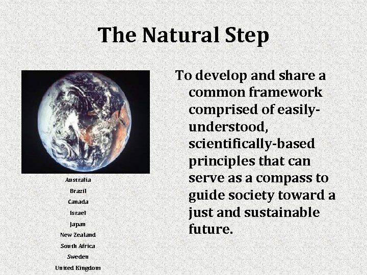 The Natural Step Australia Brazil Canada Israel Japan New Zealand South Africa Sweden United