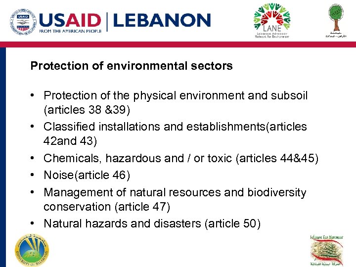 Protection of environmental sectors • Protection of the physical environment and subsoil (articles 38