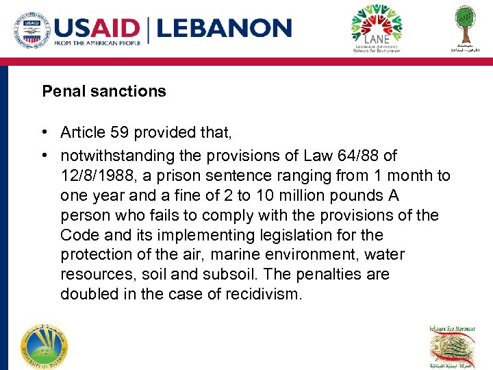 Penal sanctions • Article 59 provided that, • notwithstanding the provisions of Law 64/88