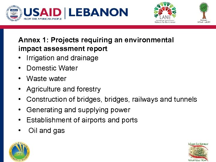 Annex 1: Projects requiring an environmental impact assessment report • Irrigation and drainage •