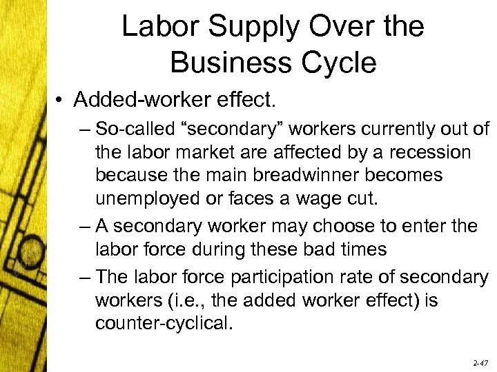 Labor Supply Over the Business Cycle • Added-worker effect. – So-called “secondary” workers currently