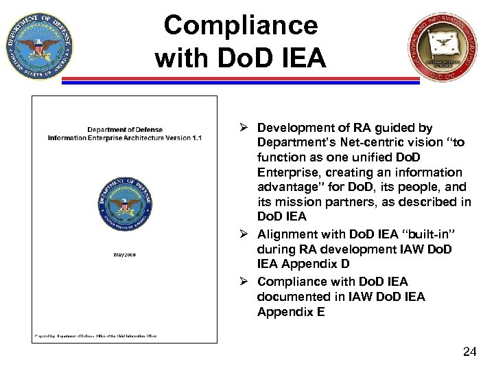 Compliance with Do. D IEA Ø Development of RA guided by Department’s Net-centric vision