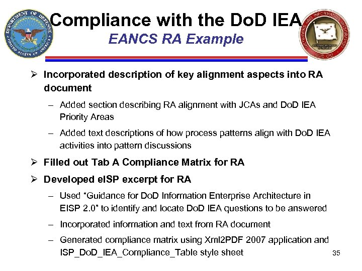 Compliance with the Do. D IEA EANCS RA Example Ø Incorporated description of key