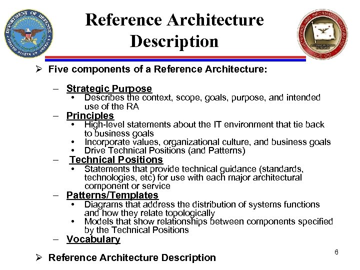 Reference Architecture Description Ø Five components of a Reference Architecture: – Strategic Purpose •