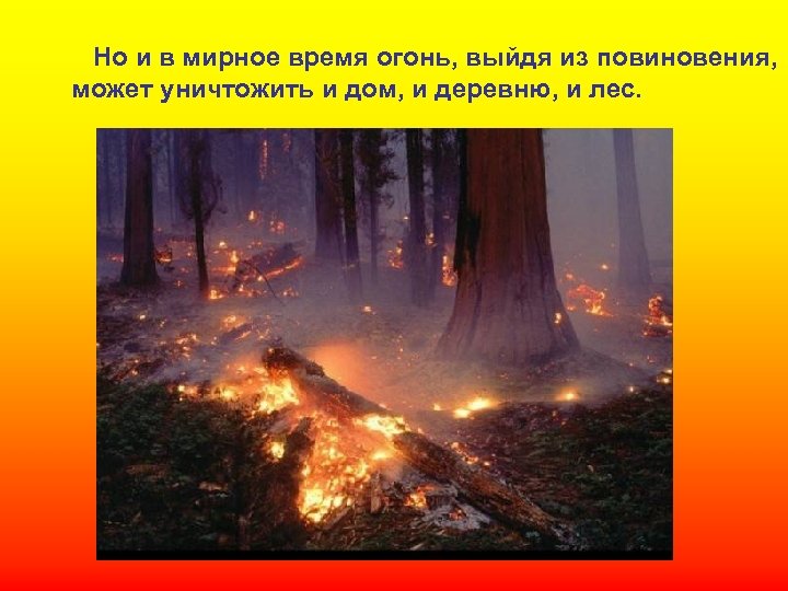 Но и в мирное время огонь, выйдя из повиновения, может уничтожить и дом, и