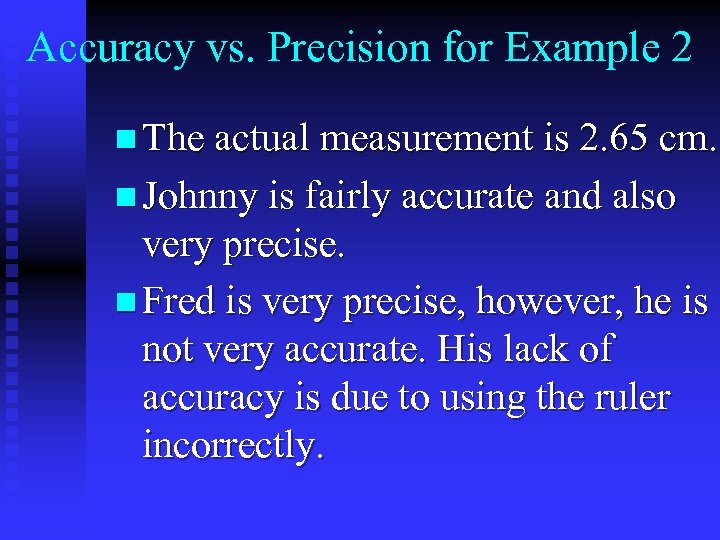 Accuracy vs. Precision for Example 2 n The actual measurement is 2. 65 cm.