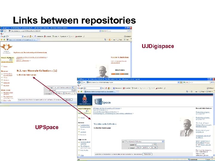 Links between repositories UJDigispace UPSpace 
