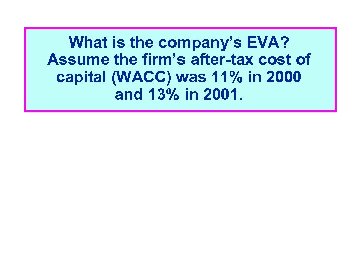 What is the company’s EVA? Assume the firm’s after-tax cost of capital (WACC) was